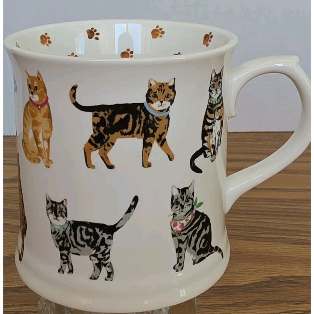Watercolor Cat Kitten Pawprints Cats Coffee Mug Tea Cup Watercolor EUC